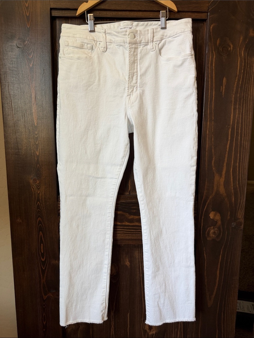 Good American White High-Rise Jeans with Button Detail